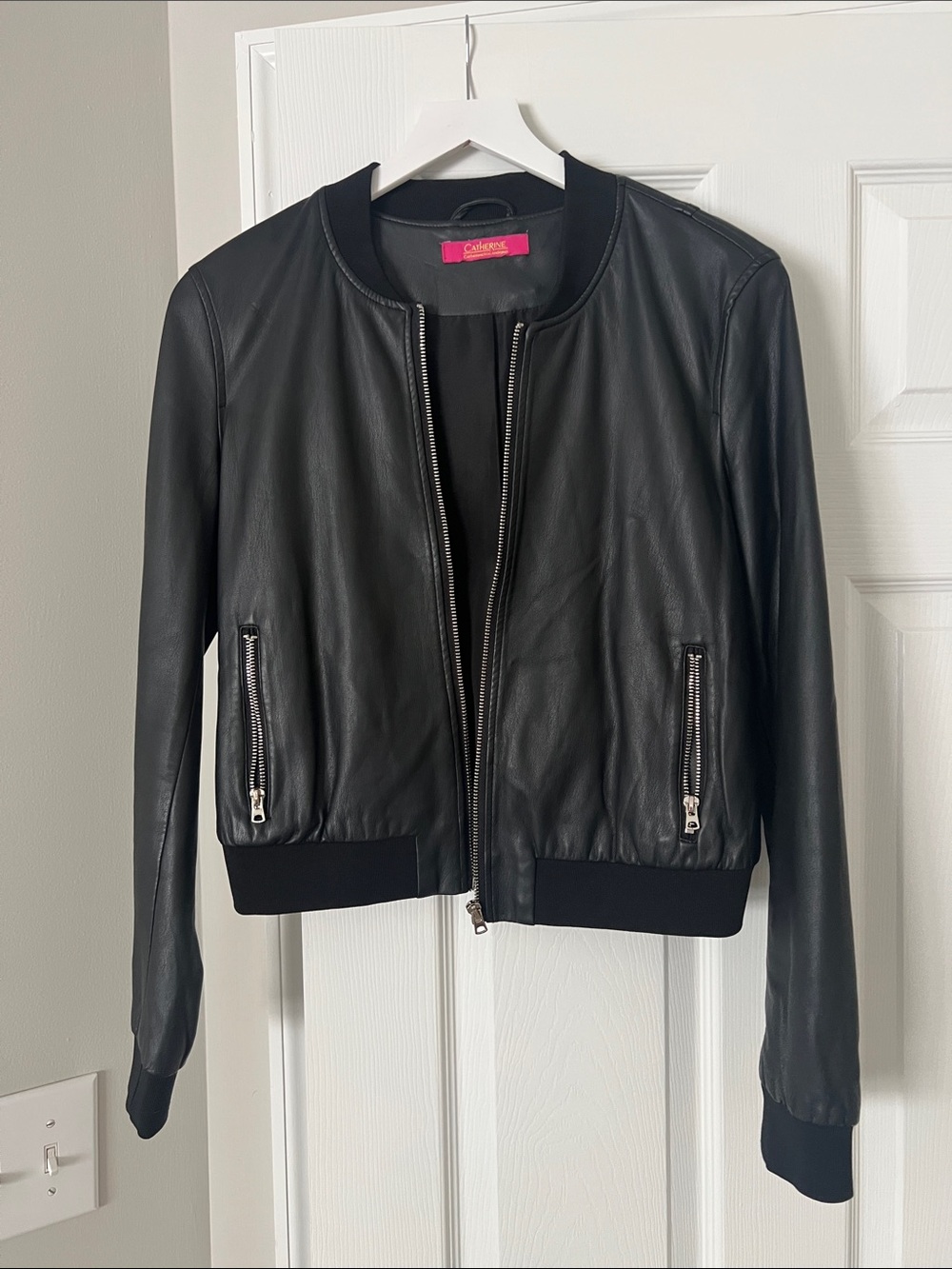 Catherine Malandrino Black Leather Bomber Jacket